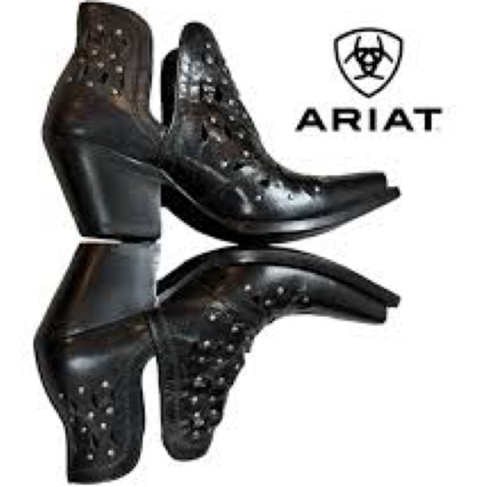 Black leather/silver studded ariat short boots
